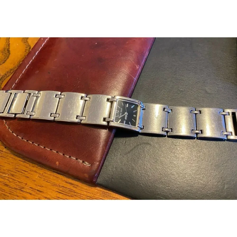 Women's Silver Tone Nine West Watch, Bracelet Band, Black Face